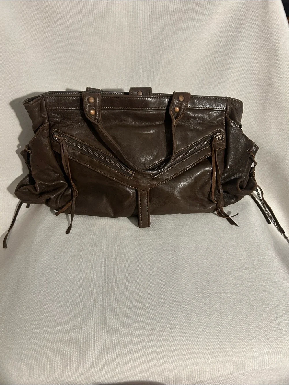 Botkier Dark Brown Leather Hobo with Top Handles and Chain Strap